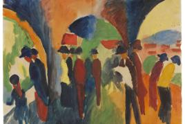 Lot: 114003387   Macke, August  Unter den Lauben von Thun (Ein Spaziergängermotiv), 1913.  Schätzpreis: 600.000 EUR / 786.000 $