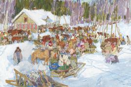 Leon Schulman Gaspard (Vitebsk 1882-1964 Taos) "La Fin de la Kermesse", Öl/Leinwand/Karton, 28 x 46,5 cm  erzielter Preis € 173.800