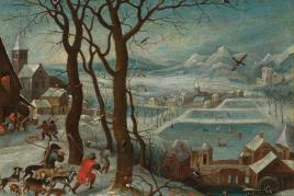 2011 Jan Brueghel der Jüngere  (Antwerpen 1601 - 1678 Antwerpen)  „Allegorie des Winters (Jäger im Schnee)“ Ende der 1620er Jahre Öl auf Kupfer; gerahmt 20,5 x 27,8 cm Schätzpreis: € 35.000 - 70.000