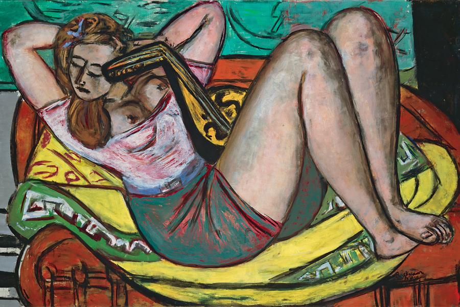 Frauen. Pablo Picasso, Max Beckmann, Willem de Kooning  Max Beckmann, Frau mit Mandoline in Gelb und Rot, 1950, Öl auf Leinwand, 92 x 140 cm, München, Bayerische Staatsgemäldesammlungen, Sammlung Moderne Kunst in der Pinakothek der Moderne  © VG Bild-Kunst, Bonn 2012