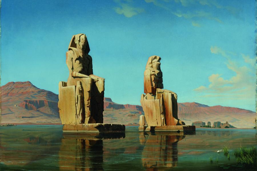 Hubert Sattler  »Die 60 Fuß hohen Colosse des Memnon zur Zeit der  Ueberschwemmung in Ober-Egypten«, 1846  Öl auf Leinwand, 104,5 x 132,5 cm  Salzburg, Salzburg Museum  © Salzburg Museum, Salzburg