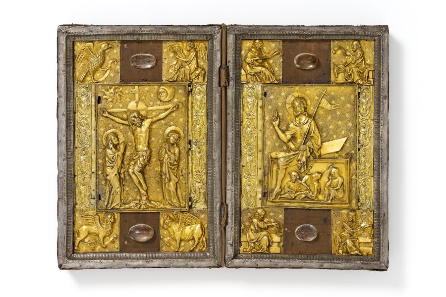 Diptychon Folge von zehn gotischen Relieftafeln Frankreich um 1410-20, adaptiert in einem barocken Diptychon Schätzpreis: 50.000 – 100.000 Euro, Ergebnis:  106.250 Euro