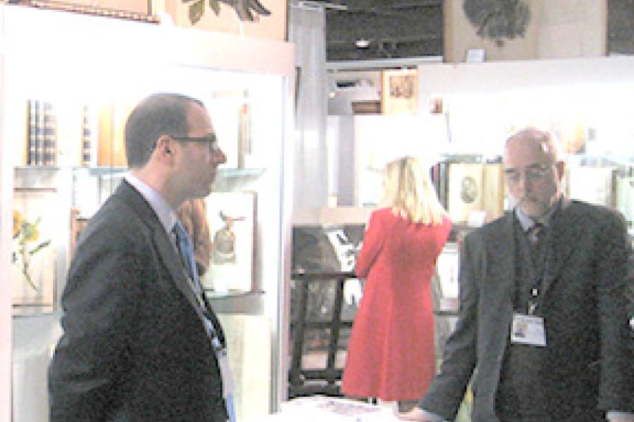 Jeremy Markowitz (left) and Tom McLaughlin of Donald A. Heald Rare Books, New York City. Their natural history offerings included a first elephant folio of The Viviparous Quadrupeds of North America by John James Audubon and Rev. John Bachman, price on request.