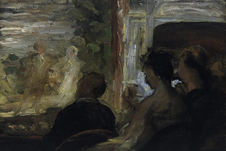 Honoré Daumier (1808 - 1879) Eine Theaterloge, um 1865 Öl auf Holz, 26,5 x 35 cm Hamburger Kunsthalle, Dauerleihgabe der Stiftung für die Hamburger Kunstsammlungen © SHK /Hamburger Kunsthalle /bpk Photo: Elke Walford