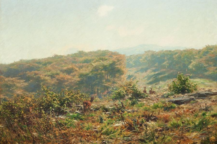 79 | Hermann Ottomar Herzog (1831-1932), „Rehe in weiter Landschaft” Startpreis 7.500,00 € Schätzpreis 15.000,00 €