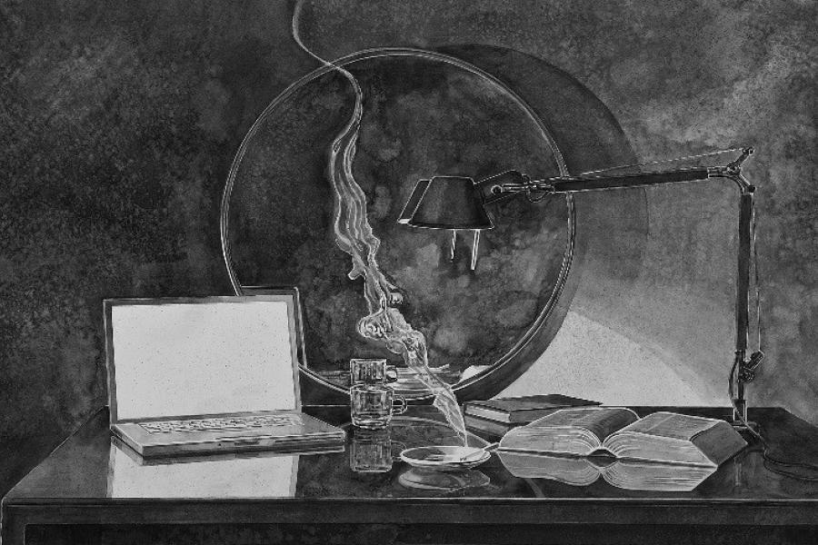 Hans Op de Beeck, Still Life, 2010, Aquarell auf Arche Papier, (c) Hans Op de Beeck / VG Bild-Kunst, Bonn 2014, Courtesy Sammlung Goetz,  München