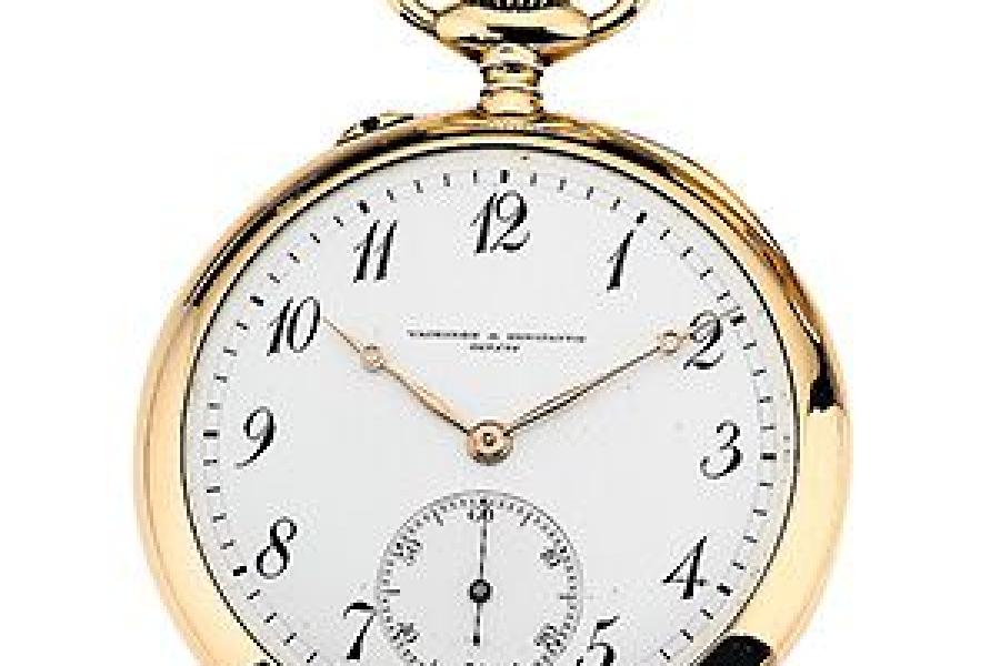 Kat.-Nr.: 11 03435 VACHERON & CONSTANTIN feine Goldtaschenuhr, Schweiz um 1910, offenes GG 750/000 Gehäuse, Emailzifferblatt Limit: 1.200,- €