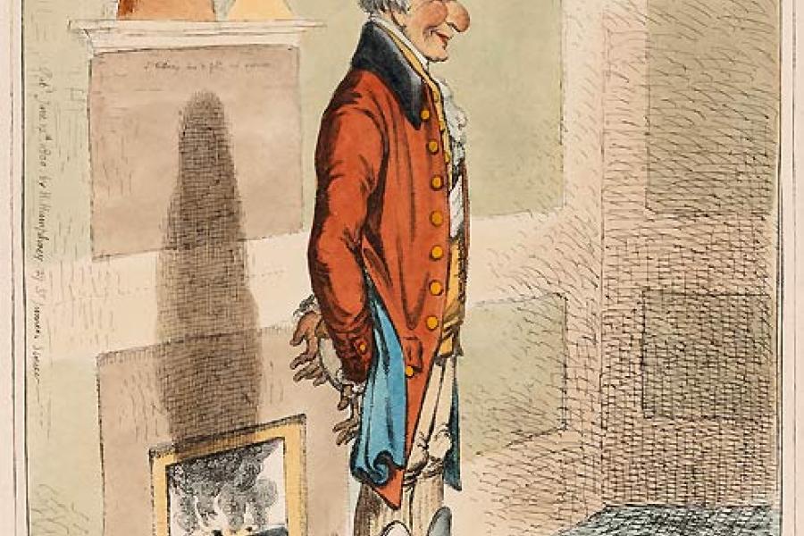 James Gillray: Graf Rumford und sein Kamin. 1800. Kolorierte Radierung © Münchner Stadtmuseum