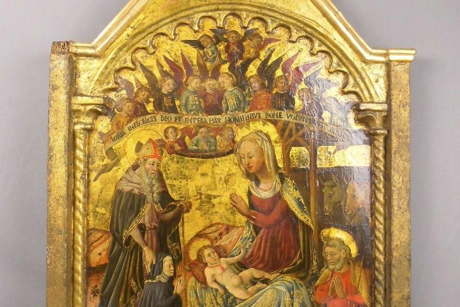 GOTISCHES TAFELGEMÄLDE /  ALTARBILD /  ANDACHTSBILD:  "GEBURT CHRISTI / ANBETUNG CHRISTI",  Limitpreis: 18.000 €