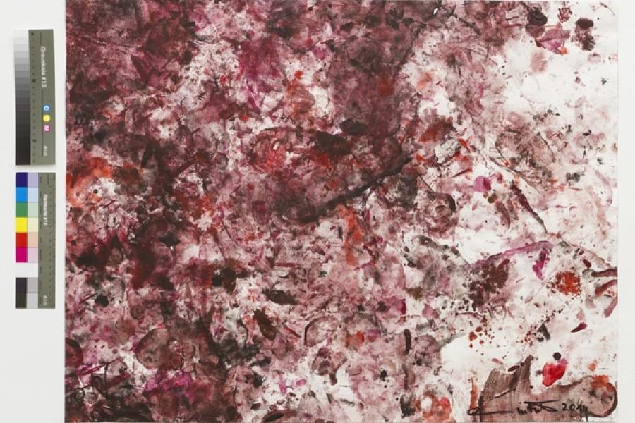 Hermann Nitsch  12 Werke auf Papier 70. Malaktion Ohne Titel 2014 Acryl auf Papier /acrylic on paper 63,5 x 83 cm Nit/P 140012