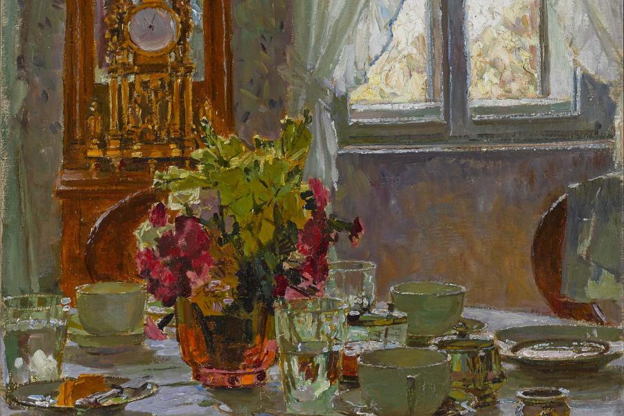 Carl Moll (1861 Wien - 1945 Wien) Der Frühstückstisch Öl auf Leinwand, monogrammiert 60,5 x 60,5 cm  Zur Verfügung gestellt von: Antiquitäten Kunsthandel Freller