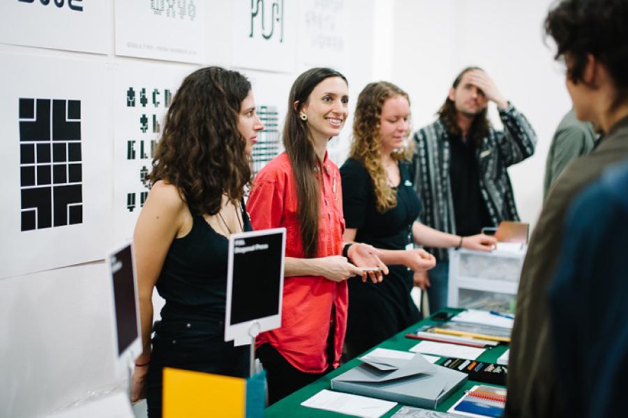 Tauba Auerbach's Diagonal Press at NYABF14. Photo courtesy BJ Enright Photography.