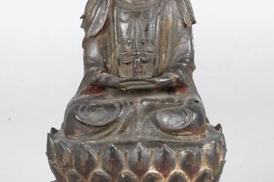 Sitzender Bodhisattva wohl Tibet, 18. Jh., Bronze, in der verlorenen Form gegossen, Limitpreis:	2.200 €