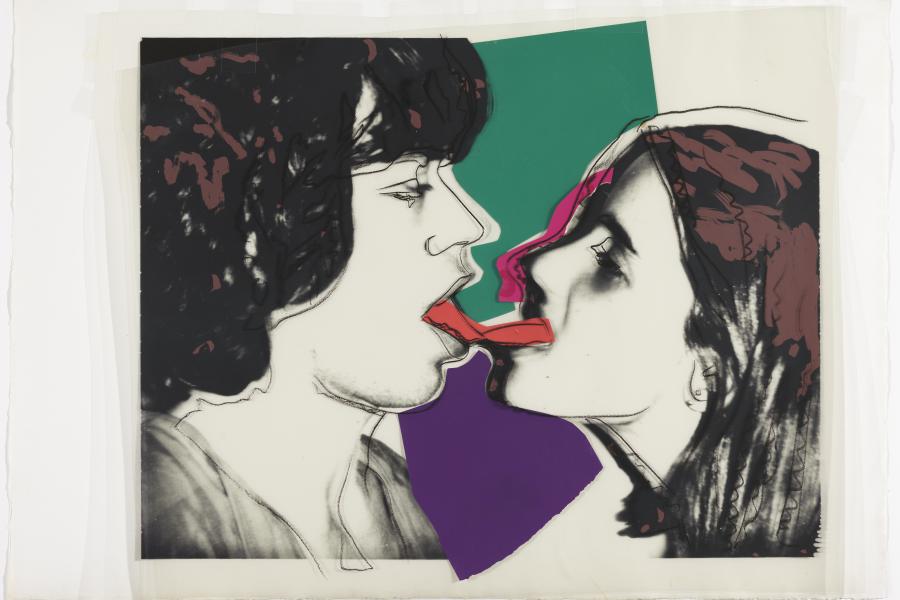 Andy Warhol (1928-1987), Rolling Stones – Liebe, die man lebt (Mick Jagger), 1975, Siebdruck auf Acetatfolie, Buntpapier, Collage auf Papier, 102,87 x 71,1 cm  © 2015 The Andy Warhol Foundation for the Visual Arts, Inc./Artists Rights Society (ARS), New York