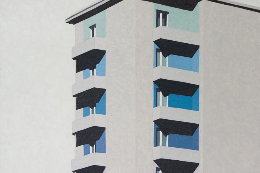 Fabian Patzak, Balconies on Wagramerstrasse, Öl auf Leinwand, 140,0 x 100,0 cm, 2015