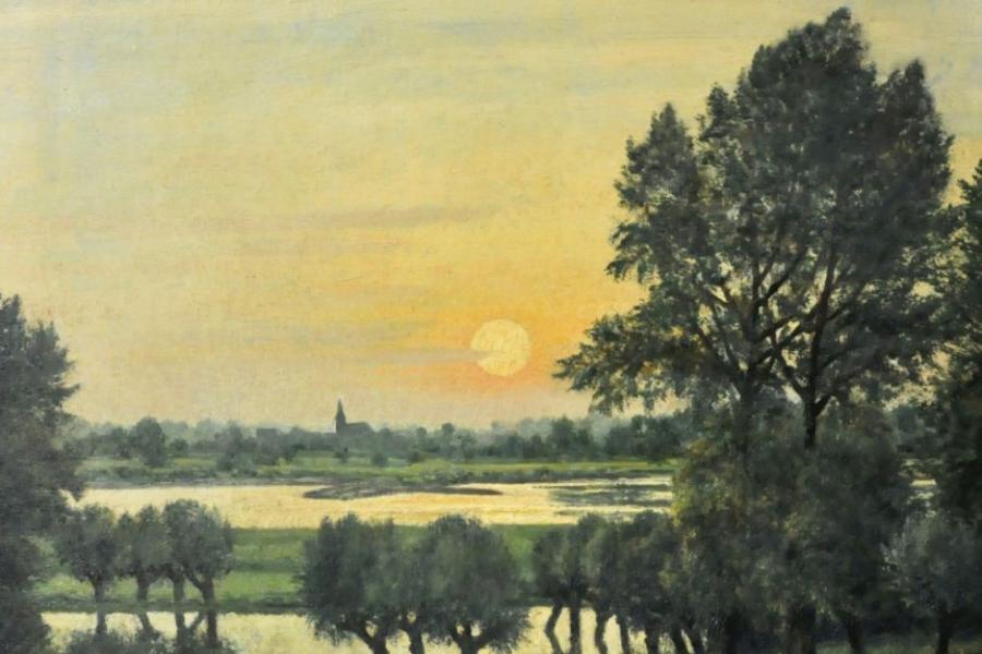 CLARENBACH Max (1880-1952/Neuss-Wittlaer) "Sommer" Morgenstimmung mit aufgehender Sonne in einer Auenlandschaft am Niederrhein. Öl/Lwd. 60x67cm, sign. R Mindestpreis:	2.400 EUR