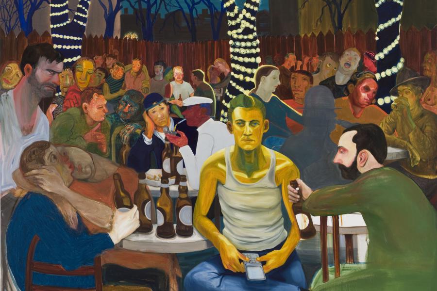 Nicole Eisenman, (*1965), Beer Garden with Ash, 2009, Öl auf Leinwand, 165 x 208 cm  Privatsammlung, Schweiz Foto: P. Schälchli, Zürich © the artist, Anton Kern Gallery, New York; Susanne Vielmetter Los Angeles Projects; and Galerie Barbara Weiss, Berlin