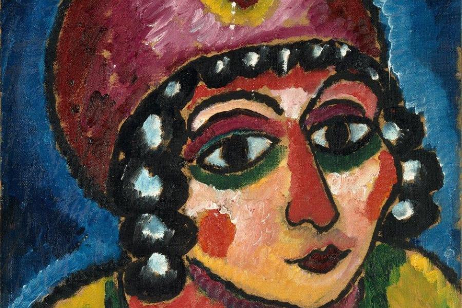 Alexej von Jawlensky, Mädchenkopf mit rotem Turban und gelber Agraffe, um 1912, Öl auf Hartfaser   © Courtesy of Osthaus Museum Hagen & Institut für Kulturaustausch, Tübingen Foto: Achim Kukulies, Düsseldorf