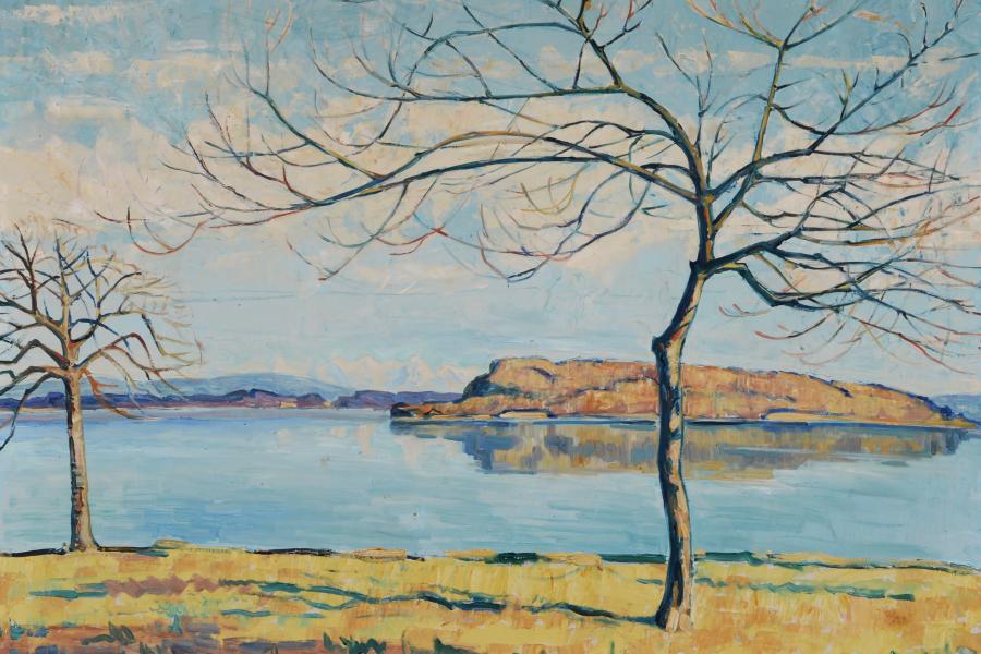 GEIGER, ERNST SAMUEL Turgi 1876 - 1965 La Neuveville   Sonniger Tag am Bielersee mit der St. Petersinsel.