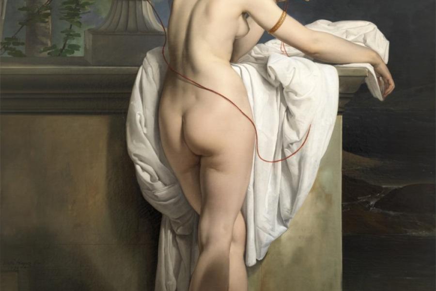 Francesco Hayez, Venere che scherza con due colombe (Ritratto della ballerina Carlotta Chabert) [Venus mit zwei Tauben spielend (Porträt der Tänzerin Carlotta Chabert)], 1830 © Rovereto, Mart- Museo di arte moderna e contemporanea die Trento e Rovereto, Foto: © Archivio Fotografico e Mediateca Mart Öl auf Leinwand 183 × 137 cm