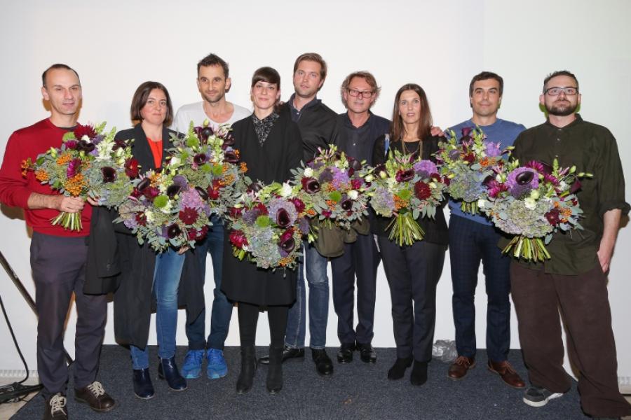 Eröffnung "Poetiken des Materials", im Bild von links nach rechts: Michael Hammerschmid Sonja Leimer Misha Stroj Stephanie Damianitsch Kuratorin, Leopold Museum Benjamin Hirte Hans-Peter Wipplinger Direktor, Leopol © Leopold Museum, Wien/Apa-Fotoservice/Tanzer