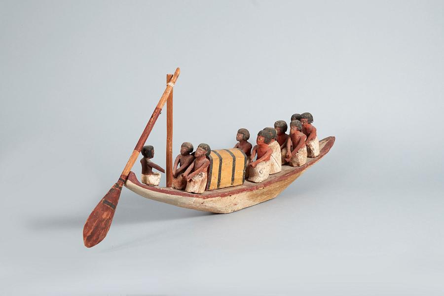 Galerie Cybele  Funerary model of a boat, Painted wood Length 70 cm Egypt, Middle Kingdom, Dynasty XI-XII, circa 2087-1759 BC