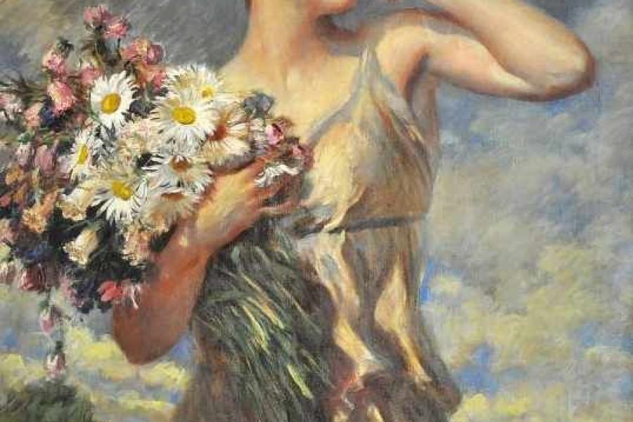 SCHMUTZLER Leopold (1864 Böhmen - 1941 München) "Der Sommer" Junge Dame in leichtem antizipierenden Gewand, Mindestpreis:	1.400 EUR