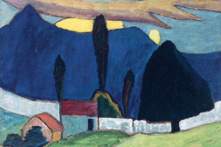 Gabriele Münter: Landschaft mit weißer Mauer, 1910, Öl auf Pappe, 50 x 65 cm, Sammlung Osthaus Museum Hagen, Courtesy of Osthaus Museum Hagen & Institut für Kulturaustausch, Tübingen Foto: Achim Kukulies, Düsseldorf, © VG Bild-Kunst, Bonn 2017