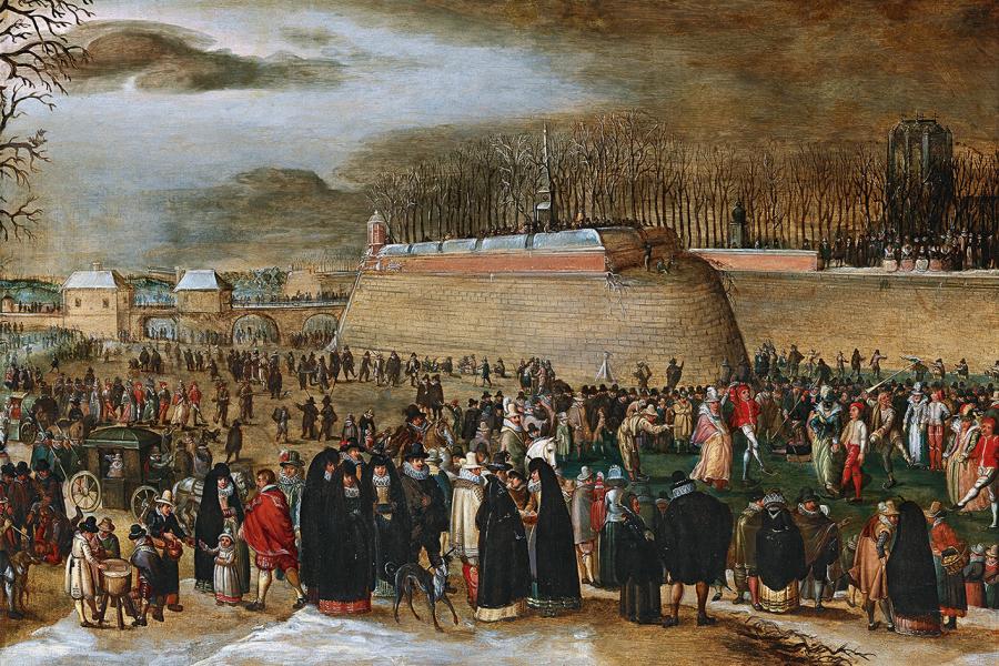 Feiern in Flandern: Sebastian Vrancx (1573 - 1647) zugeschrieben, Karnevalsszene vor der "Kipdorppoort" in Antwerpen, Öl auf Leinwand, 60 x 88 cm, Schätzwert € 100.000 - 150.000 Auktion 17. Oktober 2017