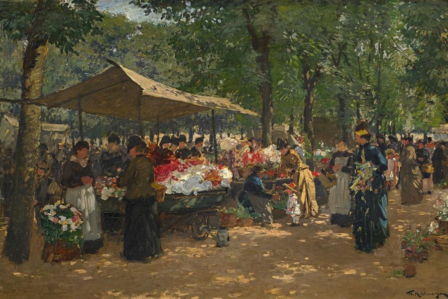 Friedrich Kallmorgen "Der Blumenmarkt in Karlsruhe" Öl auf Leinwand | 46,5 x 73,5cm  Ergebnis: 47.360 Euro