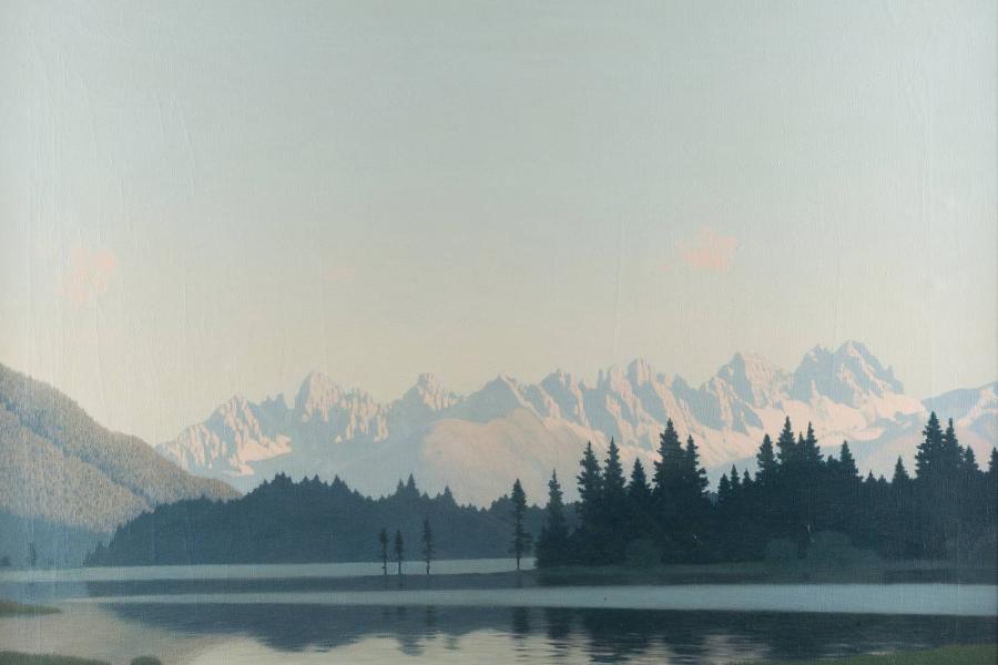 FELIX HEUBERGER (1888 - 1968), BERGLANDSCHAFT AN EINEM SEE, Öl auf Leinwand. 70 x 91 cm. Erlös 13.700,- €