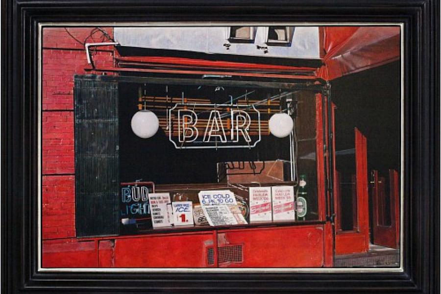 Rudolf Häsler  Bar in Harlem. New York, 1987  Acryl auf Holz, 68 x 102 cm  Ref. 1-2199