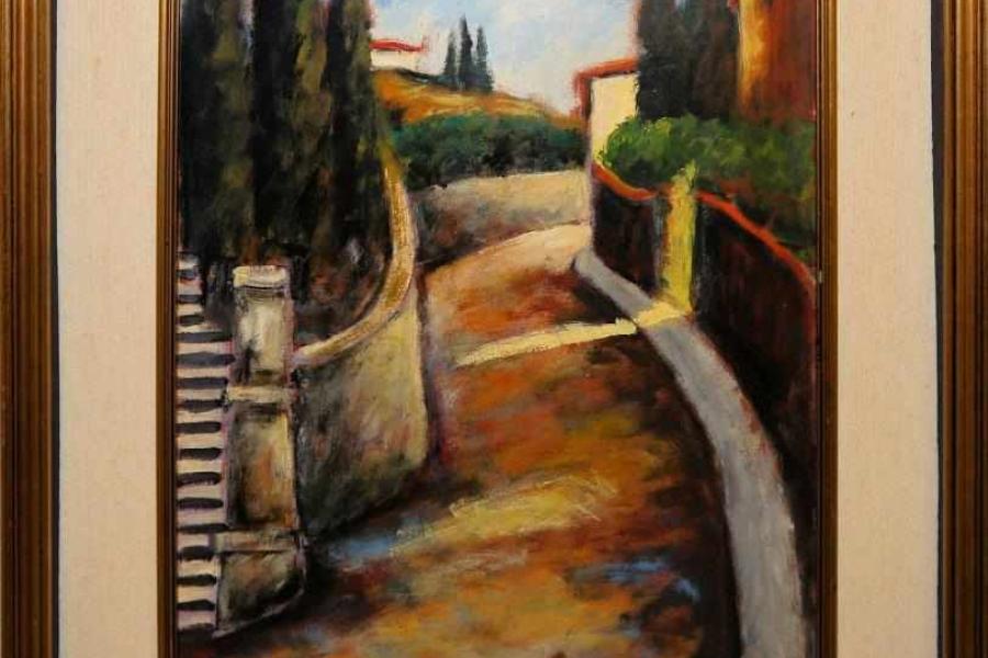 Ottone Rosai, „Stradina del Monte alle Croci“, (Strada in curva con cipressi), Ölgemälde um 1950, Aufrufpreis:	1.500 EUR Schätzpreis:	8.000 - 9.000 EUR