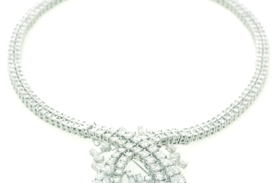 Kat.-Nr. 1072 Gr. Brillant-Collier 750/-WG, 21.Jh. Einzigartig gestaltetes Brillant-Collier, Schätzpreis 45.500,- EUR