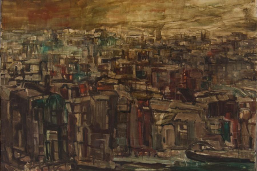 Karl Reissberger, STADT  um 1964  Öl auf Leinwand, 60 x 80 cm, Nr. 1021