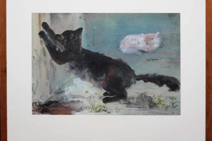 Josef Hegenbarth, Zwei Katzen, Mischtechnik um 1940/50, gerahmt Josef Hegenbarth, Aufrufpreis:	900 EUR Schätzpreis:	4.000 - 4.500 EUR