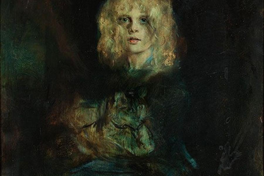 Franz Seraph von Lenbach, 1836 Schrobenhausen "" 1904 München MARION MIT KATZE Öl auf Holz. 80 x 71 cm.  Schätzpreis:	4.000 - 6.000 EUR