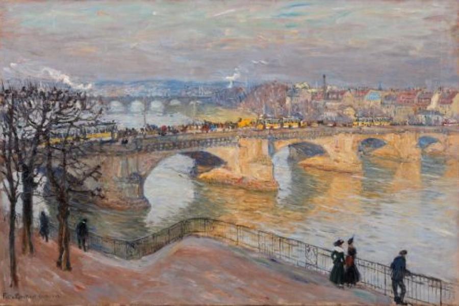 326   Fritz Beckert, Dresden - Blick von der Brühlschen Terrasse auf die Augustusbrücke. 1916. Schätzpreis: 8.500 - 10.000 €