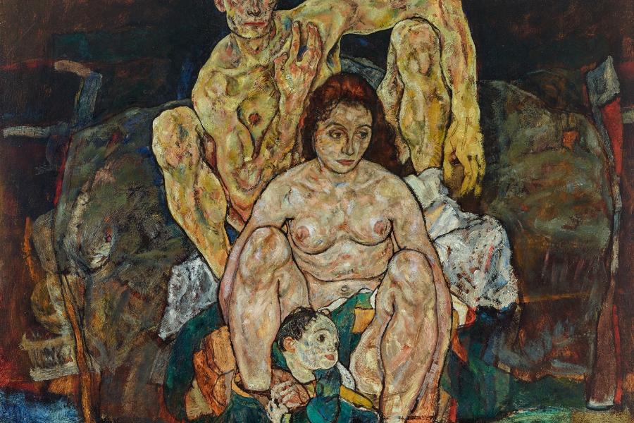 Kauerndes Menschenpaar (Die Familie), 1918 Foto: Johannes Stoll © Belvedere, Wien Öl auf Leinwand, 150 x 160,8 cm