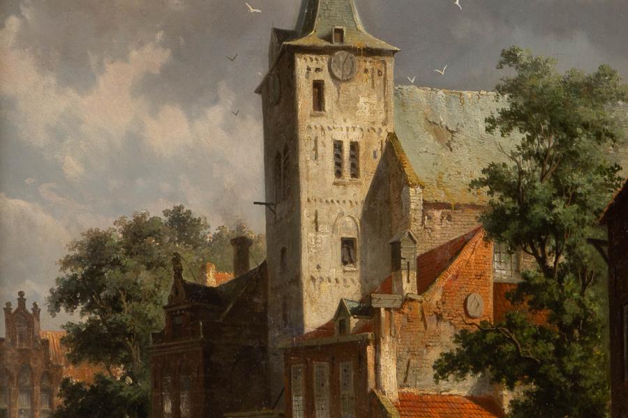 ADRIANUS EVERSEN (1818-1897), WOHL ANSICHT DER ANDREASKIR-CHE IN HATTEM, Öl auf Leinwand. 48 x 38,5 cm. Signiert unten rechts ‚A. Eversen‘. Erlös 15.000,- €