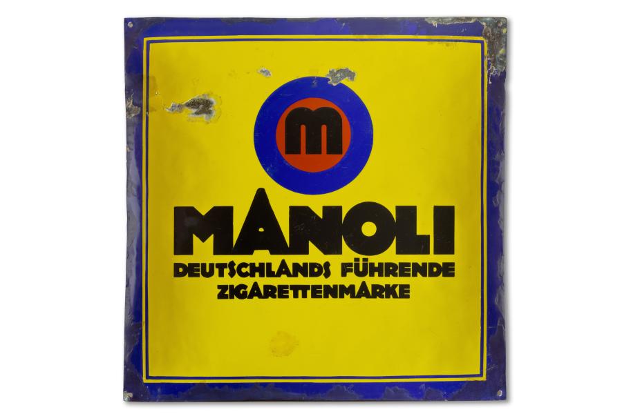 Lucian Bernhard REKLAMESCHILD „MANOLI“ um 1910/20 Zigarettenfabrik Manoli, Berlin (Deutschland) Blech, emailliert Bröhan-Museum, Berlin © VG Bild-Kunst, Bonn 2018