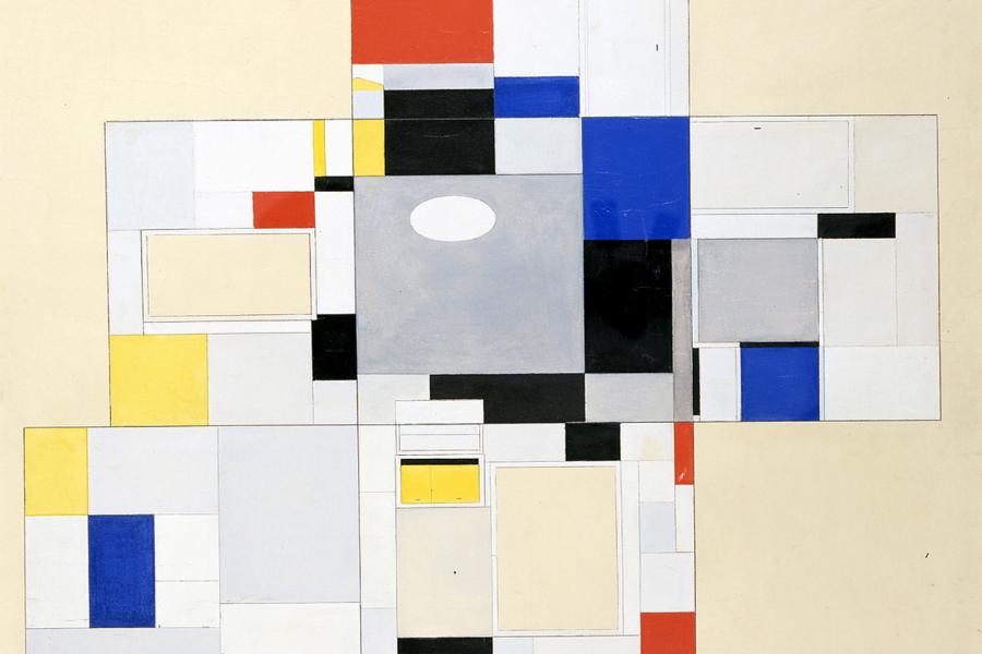 Piet Mondrian, Farbentwurf für den Wohnraum Ida Bienert, Draufsicht, Deckfarben, über Bleistift; 75 x 75 cm  © SKD, Foto: Hans-Peter Klut