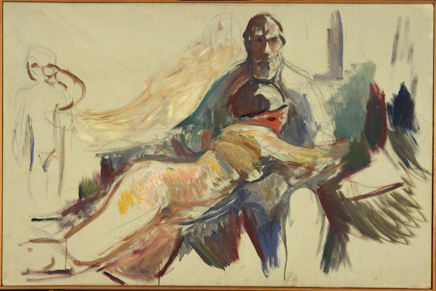 Edvard Munch gesehen von Karl Ove Knausgård Edvard Munch, Old Man with Naked Woman on his Lap, 1913–15, Öl auf Leinwand, 65 × 99 cm, Munchmuseet, Oslo Foto: © Kunstsammlung NRW