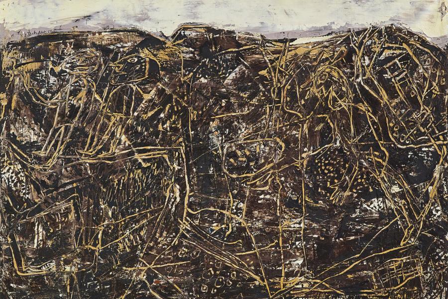 WJean Dubuffet (1901 - 1985) Bon Espoir (Paysage avec personnages), 1955, Öl auf Leinwand, 89 x 116 cm, erzielter Preis € 735.400