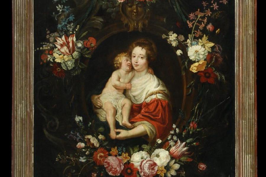 Ykens, Frans, 1601 Antwerpen - 1693 Öl/Lwd, doubl., 114,5 x 94 cm, " Madonna in einer steinernen Kartusche mit Blumen " Mindestpreis:	6.000 EUR