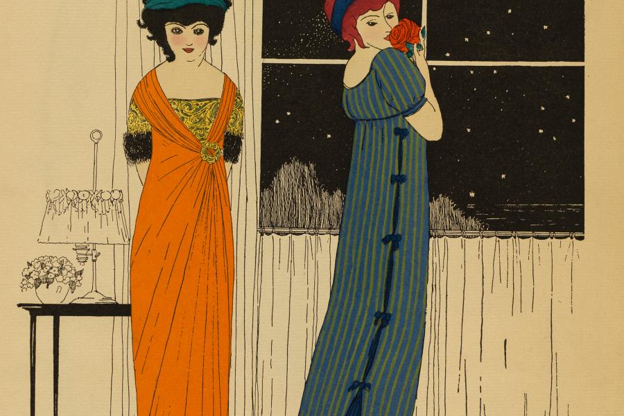 Paul Iribe, Illustration aus Les Robes du Paul Poiret, 1908, Pochoir über Strichätzung © MKG Hamburg