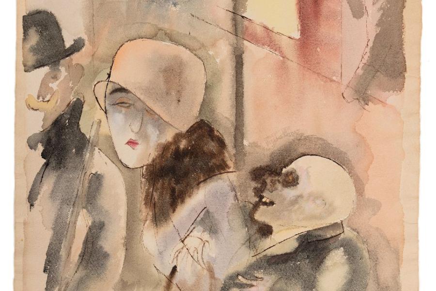 GEORGE GROSZ 1893 - Berlin - 1959 NACHTS, 1926 Aquarell und Feder auf dickem, genarbtem Aquarellkarton, 60,3 x 47,8 cm