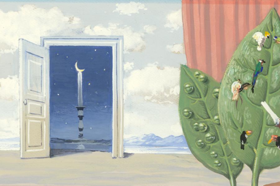 René Magritte  „Le domaine enchanté“. 1953. Gouache auf leichtem Karton. 12,7 × 24,8 cm. EUR 400.000 – 600.000