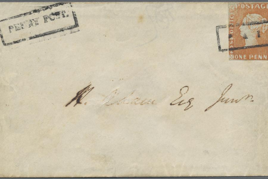 1847 Mauritius 1d Ball Cover mit der Roten Mauritius Startpreis: vier Millionen Euro