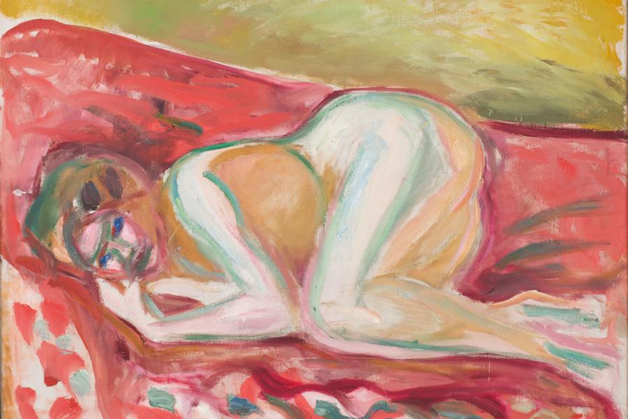 Edvard Munch, Crouching Nude, 1917-19.  Oil on canvas. 70 x 90 cm. Munch Museum, Oslo © Munchmuseet.